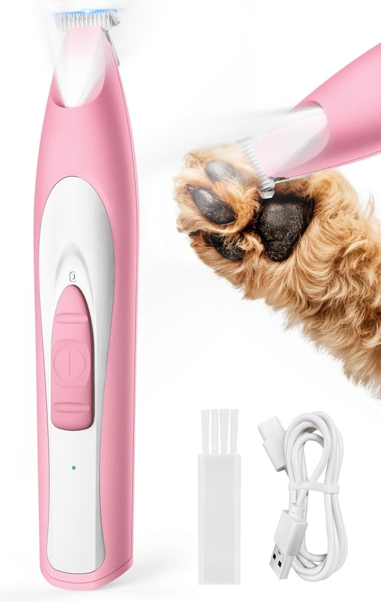 oneisall Low Noise Dog Paw Trimmer with LED Light, Paw Trimmer for Dogs 0.8inch/20mm Widen Blade, 35dB Cordless Electric Pet Paw Grooming Clippers for Paws, Ears, Face, Rump (Pink) — image 1