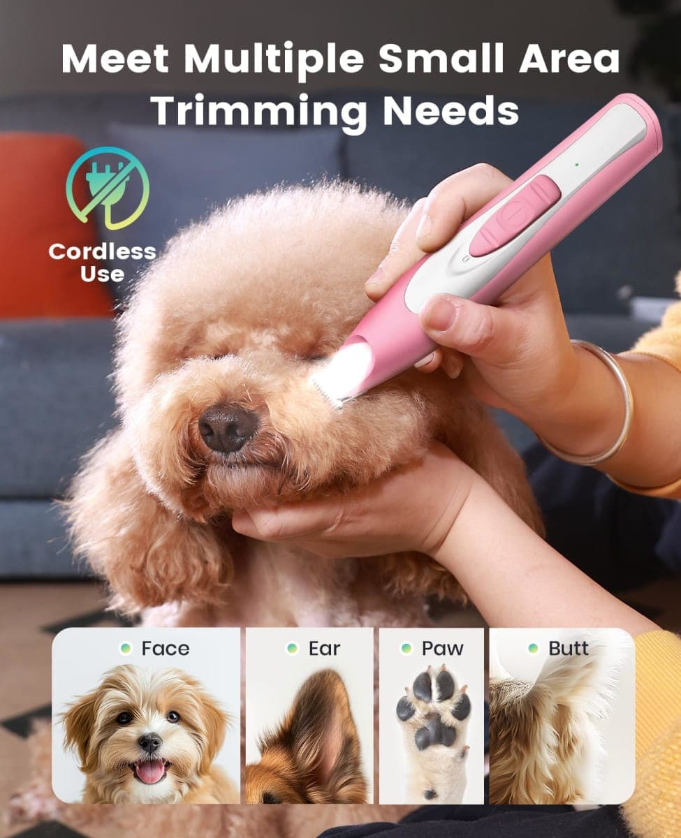 oneisall Low Noise Dog Paw Trimmer with LED Light, Paw Trimmer for Dogs 0.8inch/20mm Widen Blade, 35dB Cordless Electric Pet Paw Grooming Clippers for Paws, Ears, Face, Rump (Pink) thumbnail 5