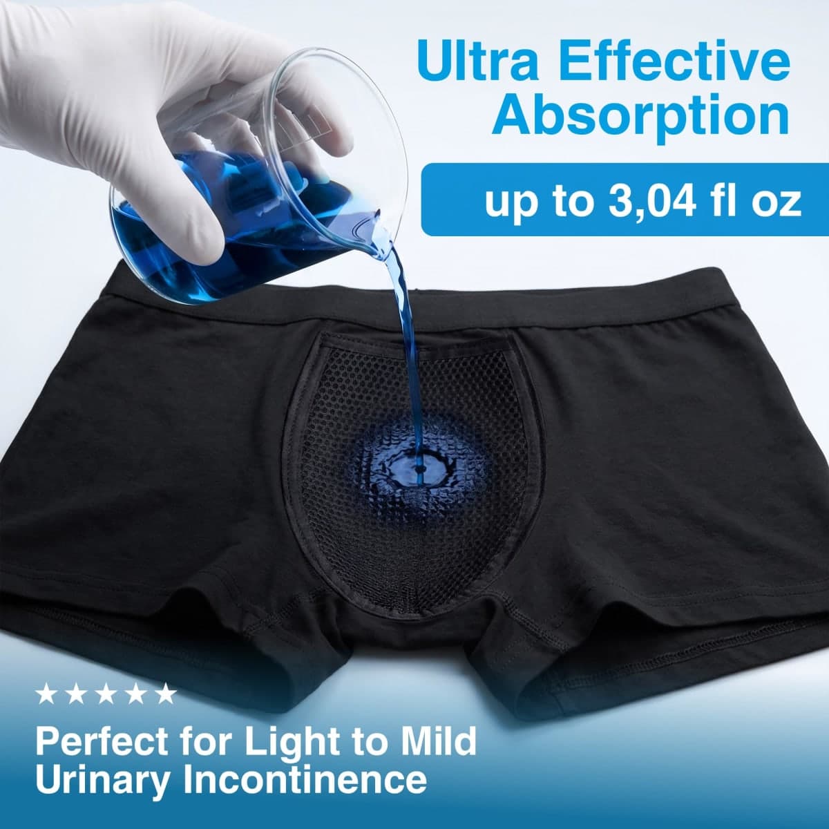 PROTECHDRY Washable & Reusable Cotton Underwear Boxer Brief with Front Absorbent Area for Urinary Incontinence, Black Large thumbnail 5