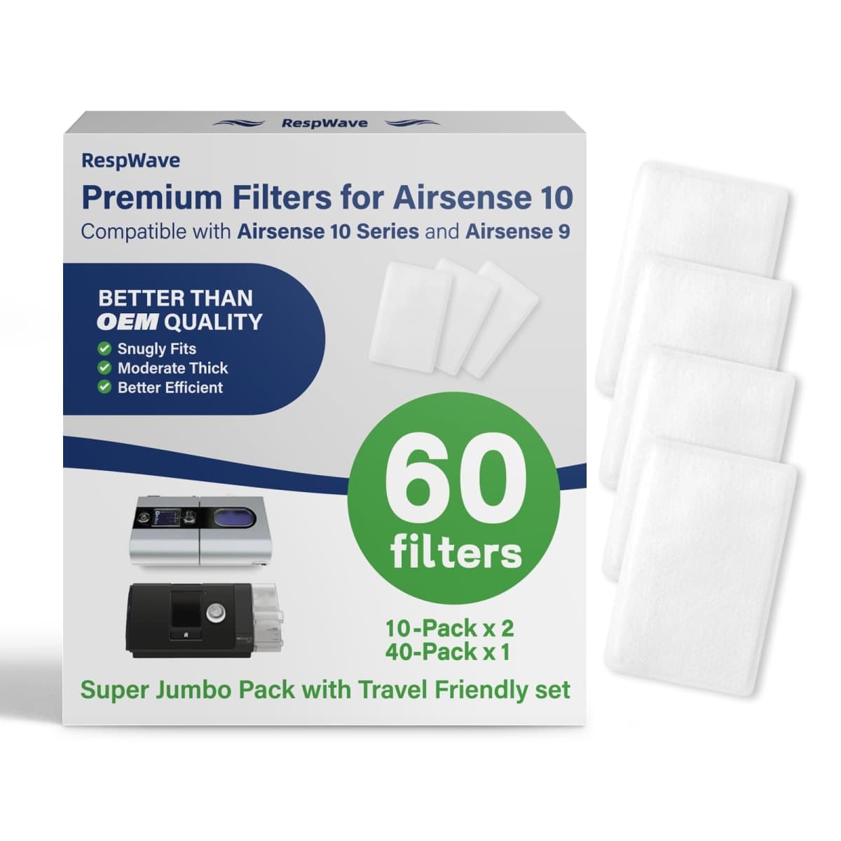 60-Pack Premium Disposable Replacement CPAP Filters Compatible with AirSense 10, AirCurve 10, S9, AirStart & Universal Fit, Ultra Fine High Filtration, Smooth Airflow, Home, Travel & Daily Essentials — image 1