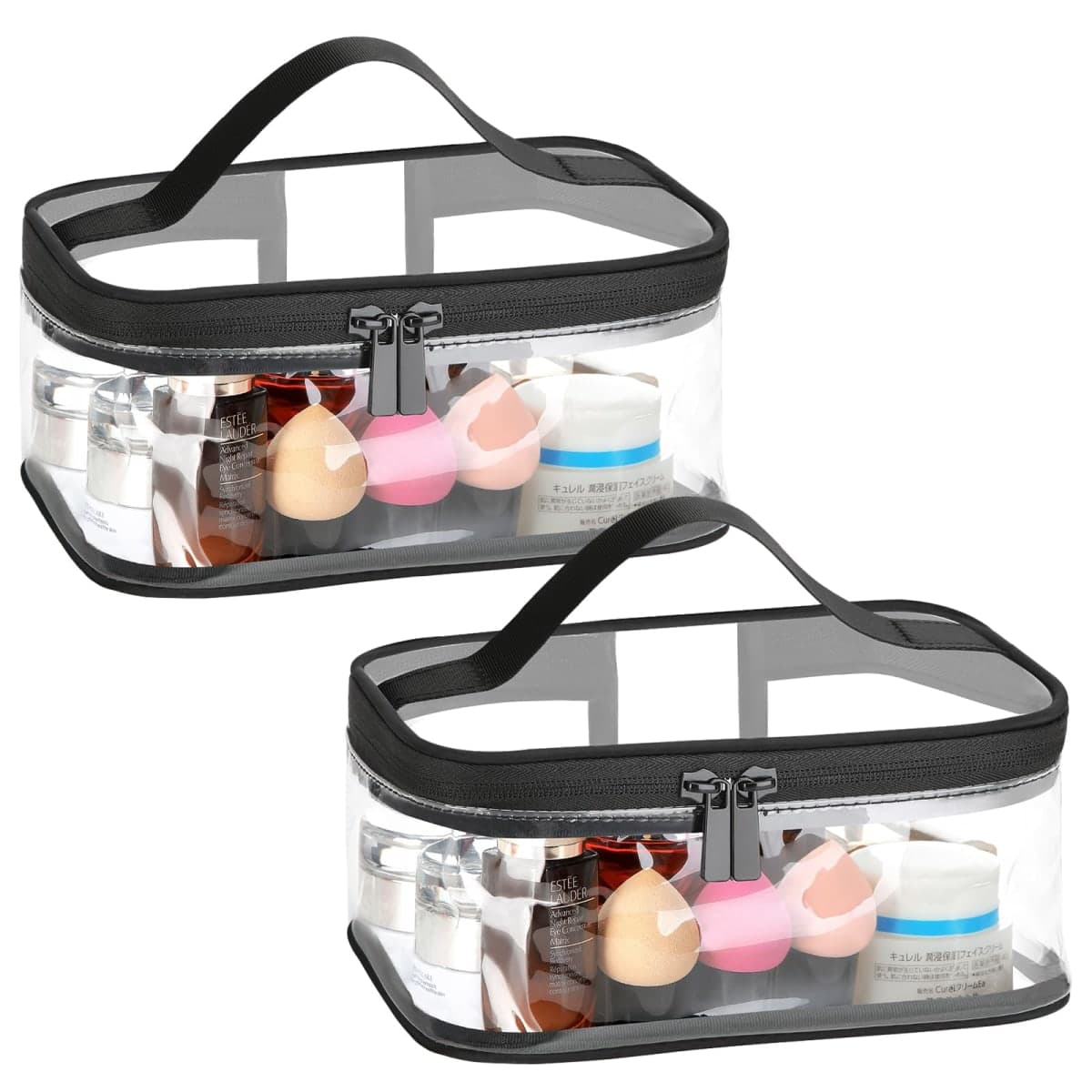 HAOGUAGUA 2 Pieces Black Clear Makeup Bags Cosmetic Toiletry Bags for Traveling, Waterproof Transparent TSA Approved Carry On Airport Airline Compliant Bag — image 1