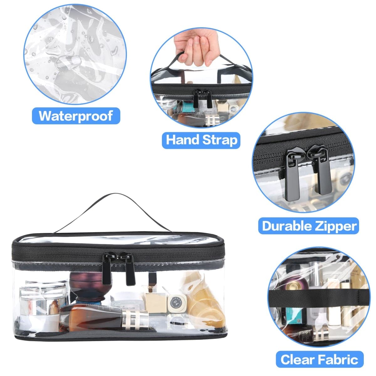 HAOGUAGUA 2 Pieces Black Clear Makeup Bags Cosmetic Toiletry Bags for Traveling, Waterproof Transparent TSA Approved Carry On Airport Airline Compliant Bag thumbnail 4