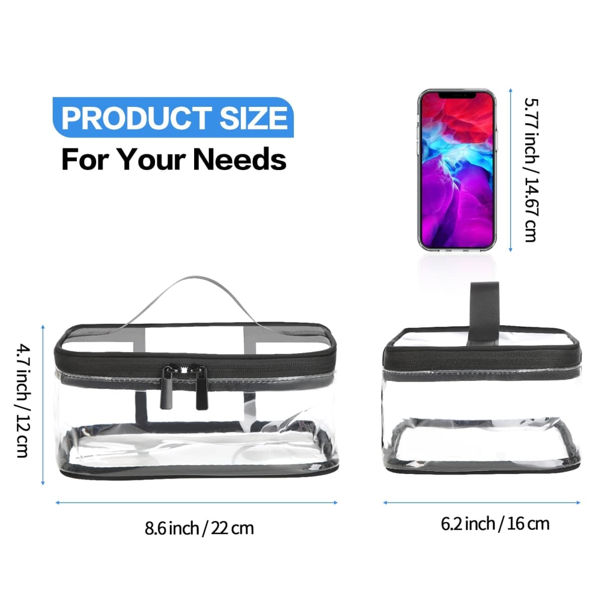 HAOGUAGUA 2 Pieces Black Clear Makeup Bags Cosmetic Toiletry Bags for Traveling, Waterproof Transparent TSA Approved Carry On Airport Airline Compliant Bag thumbnail 5