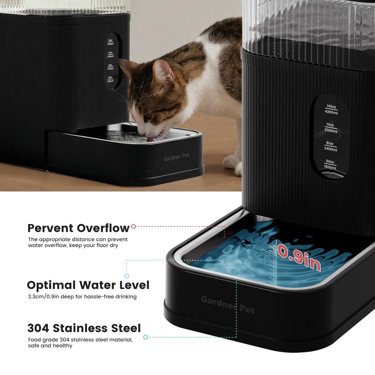 Garnder Pet 8.5L Automatic Dog Water Dispenser with Stainless Steel Bowl, Large Capacity Gravity Dog Water Bottle with Filter, BPA-Free, No Noise, Stable and Spill-Resistant, Easy to Clean, Black thumbnail 3