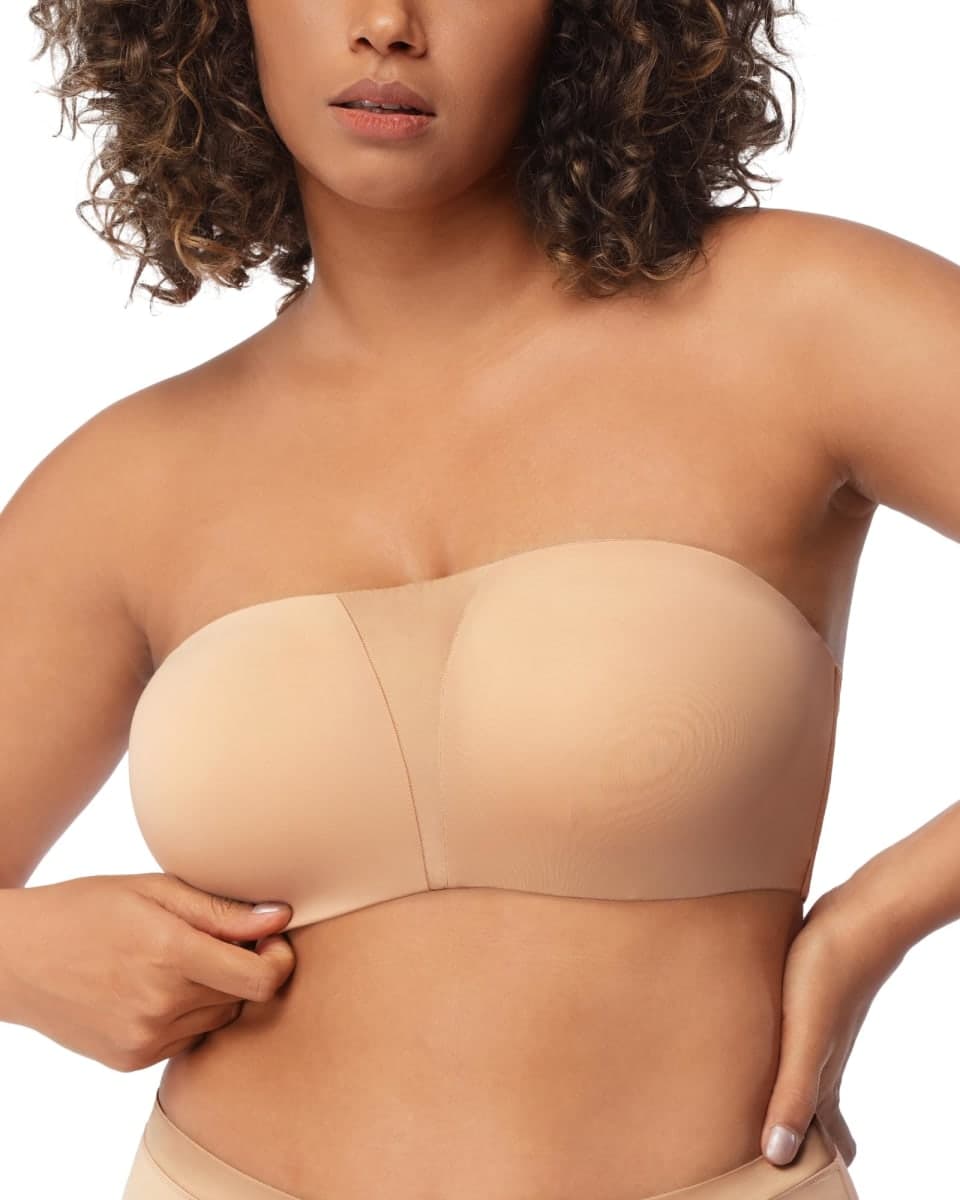 HSIA Strapless Bra for Big Bust Women, Anti-Slip Full Coverage Bandeau Plus Size Fiery Bra Underwire Support for Large Breast, Natural Nude, 42DD thumbnail 2