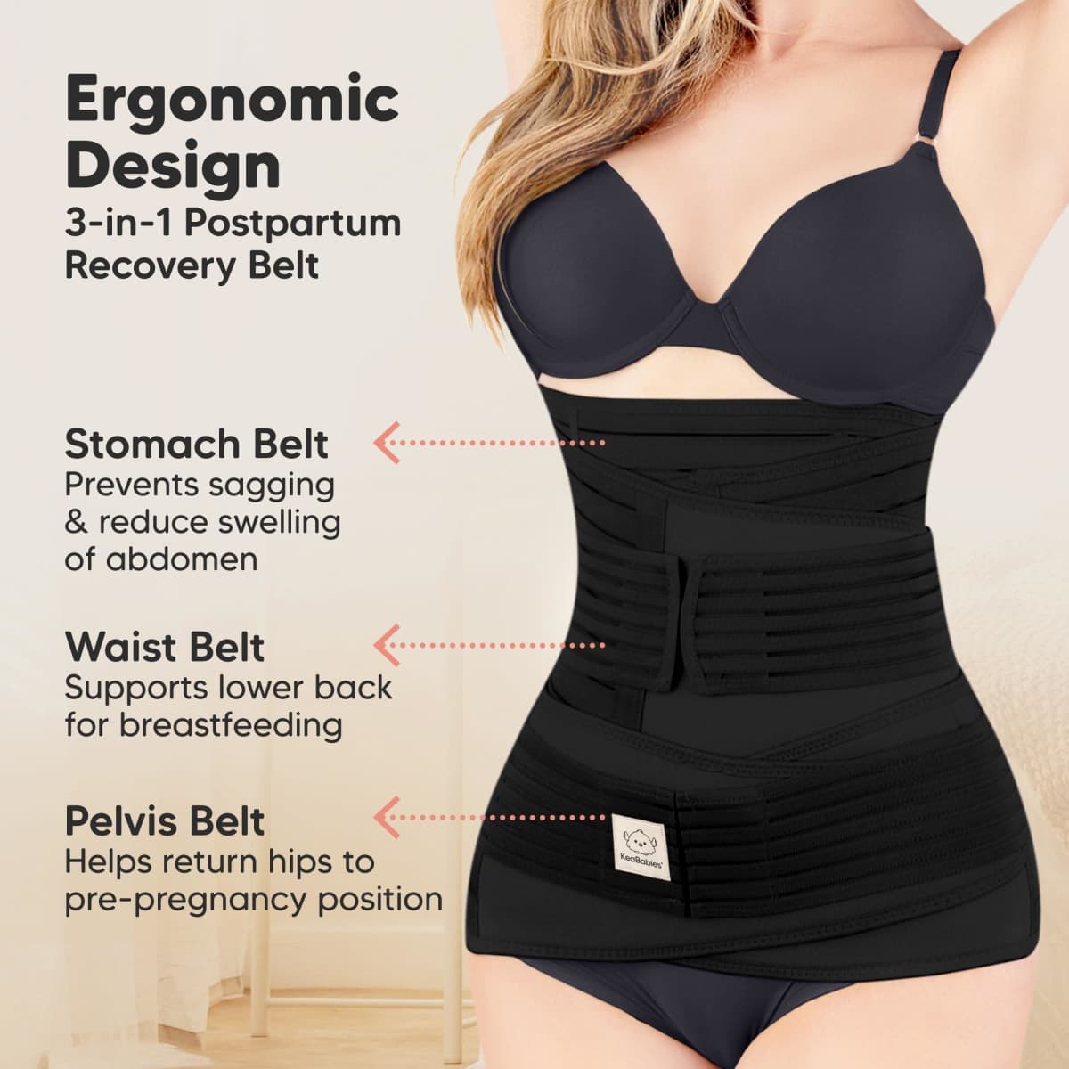 3 in 1 Postpartum Belly Support Wrap – Postpartum Belly Band, After Birth Body Shaper Waist Shapewear, Post Pregnancy Belly Support Band (Midnight Black, XL) thumbnail 2