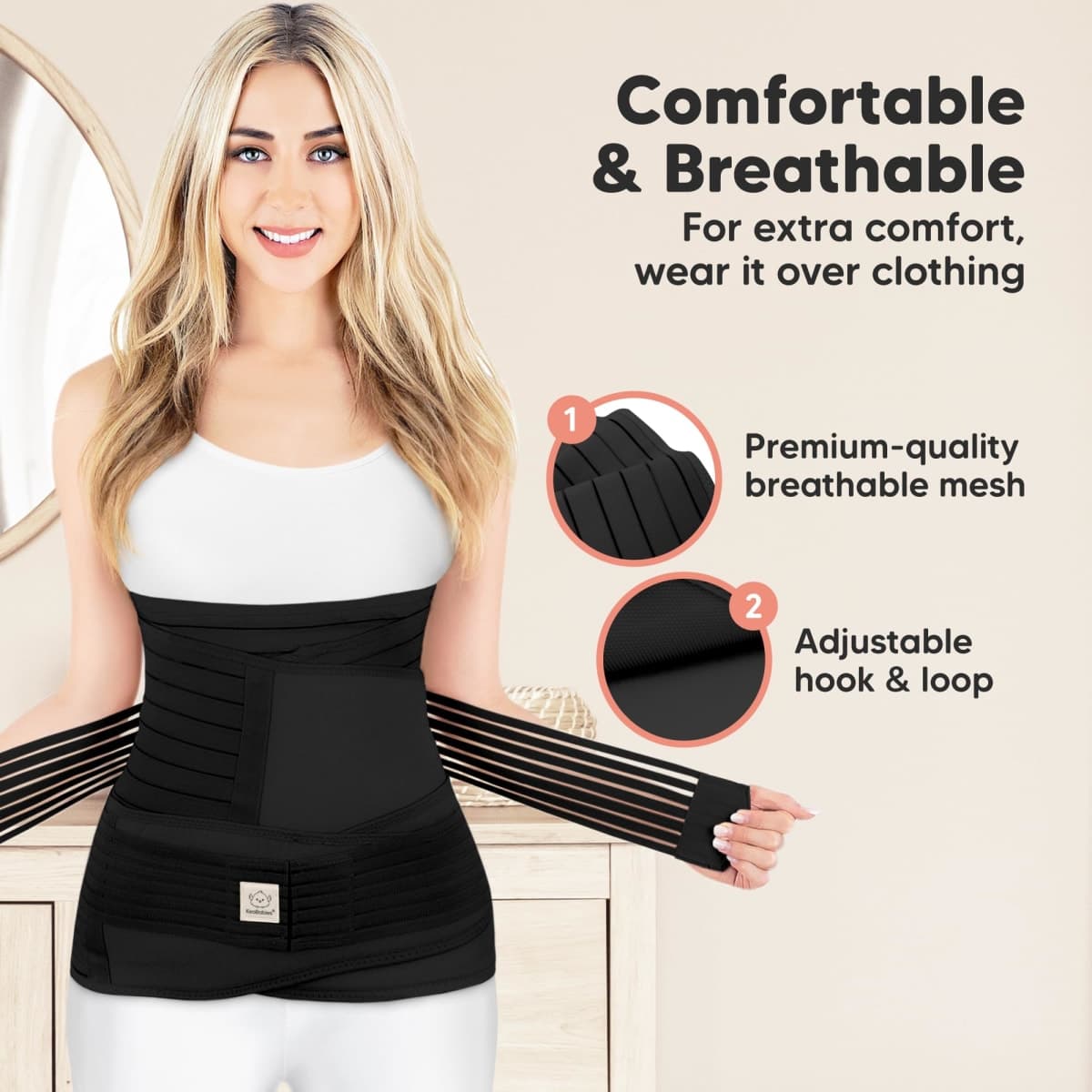 3 in 1 Postpartum Belly Support Wrap – Postpartum Belly Band, After Birth Body Shaper Waist Shapewear, Post Pregnancy Belly Support Band (Midnight Black, XL) thumbnail 3