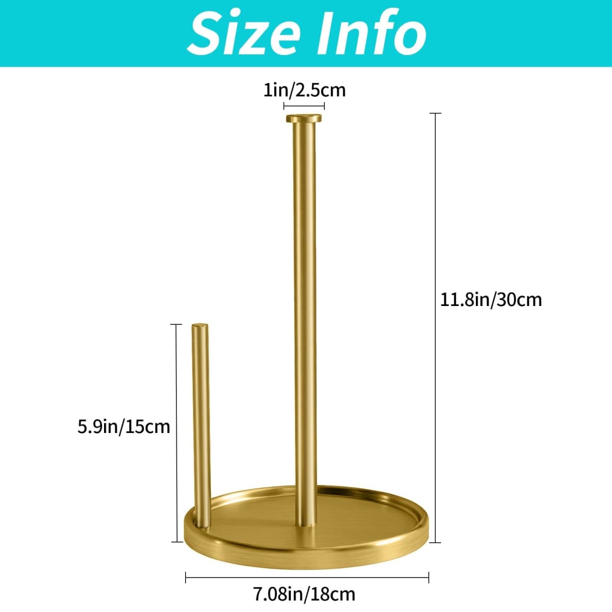 Paper Towel Holder Countertop, Standing Paper Roll Holder with Anti Slip Weighted Base, Stainless Steel Paper Towel Holder Suit for Standard and Large Rolls, Gold thumbnail 5