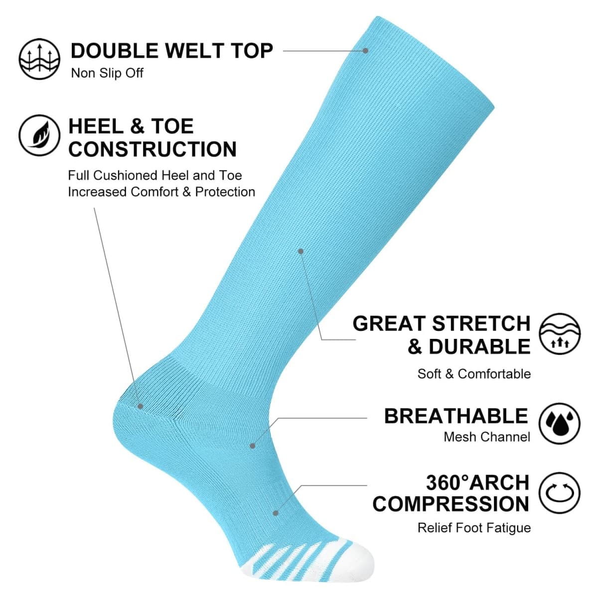 FITRELL 2/3 Pack Baseball Soccer Softball Socks for Kids Youth Men & Women Over-the-Calf Knee High Socks (Multiple Colors), Purple (2 Pack), XS thumbnail 4