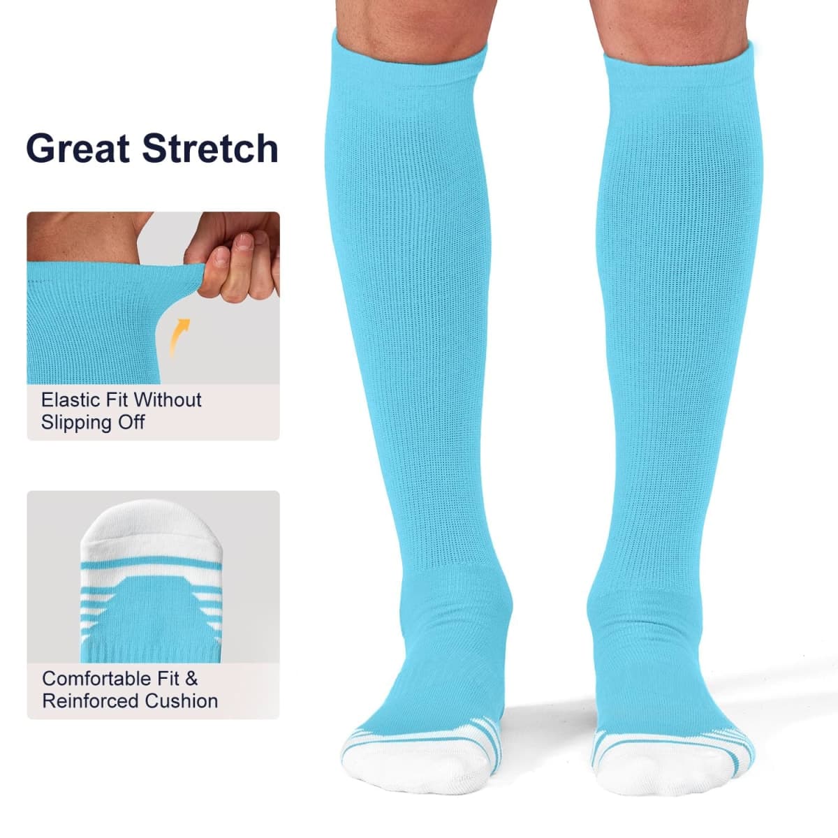 FITRELL 2/3 Pack Baseball Soccer Softball Socks for Kids Youth Men & Women Over-the-Calf Knee High Socks (Multiple Colors), Purple (2 Pack), XS thumbnail 5