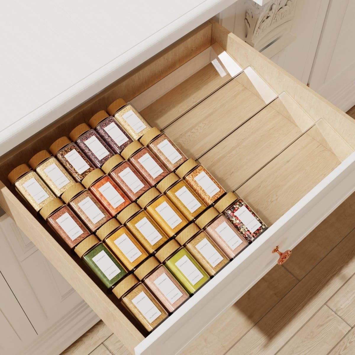 Spice Drawer Organizer, 4 Tier Clear Acrylic Expandable From 13" to 26" Seasoning Jars Drawer Insert, Kitchen Drawer Spice Rack Tray for Cabinet/Countertop — image 1