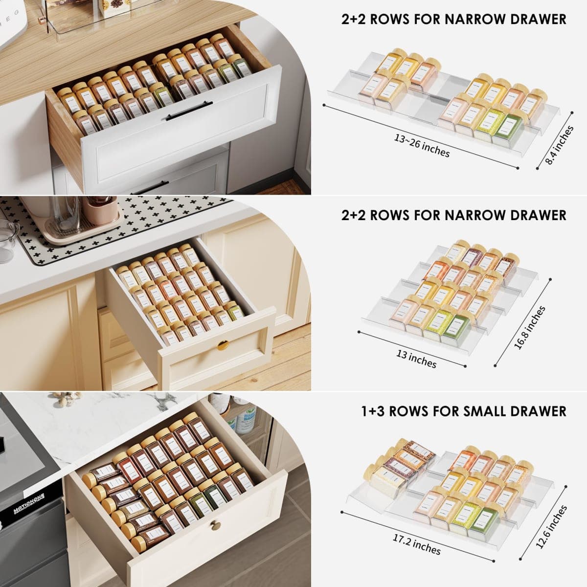 Spice Drawer Organizer, 4 Tier Clear Acrylic Expandable From 13" to 26" Seasoning Jars Drawer Insert, Kitchen Drawer Spice Rack Tray for Cabinet/Countertop thumbnail 5