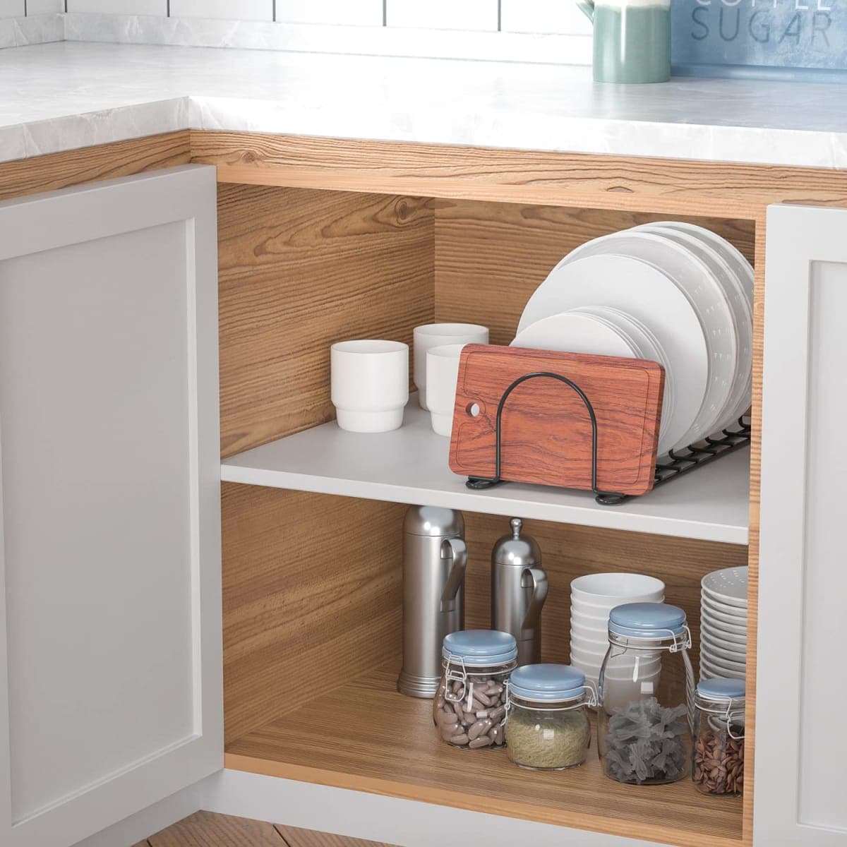 JAQ Pan Organizer Rack for Cabinet, Pot Lid Holder & Baking Sheet Organizer, Plate and Cutting Board Rack for Kitchen Countertop or Cabinet (2 Pack, Black) thumbnail 2