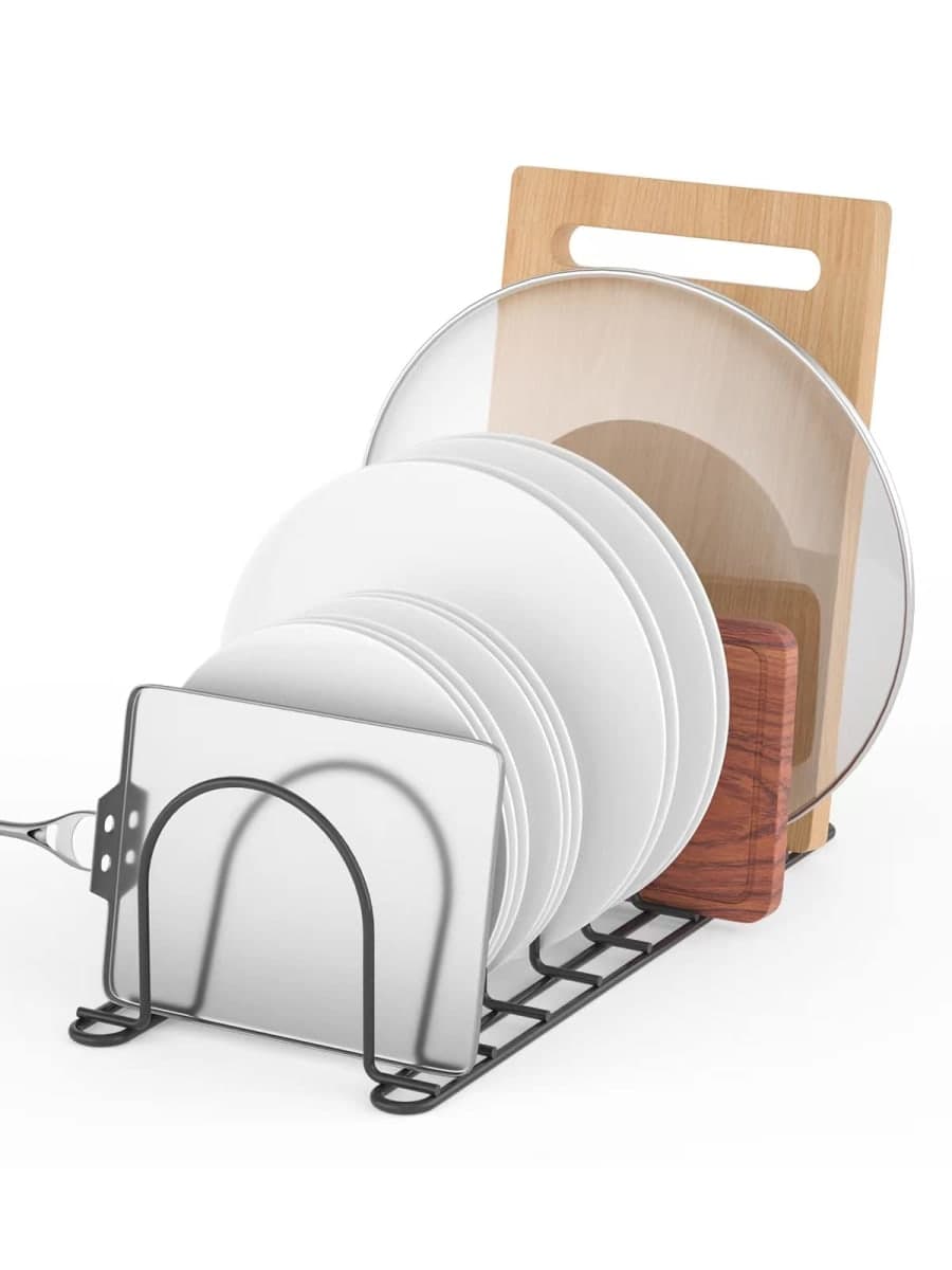 JAQ Pan Organizer Rack for Cabinet, Pot Lid Holder & Baking Sheet Organizer, Plate and Cutting Board Rack for Kitchen Countertop or Cabinet (2 Pack, Black) thumbnail 5