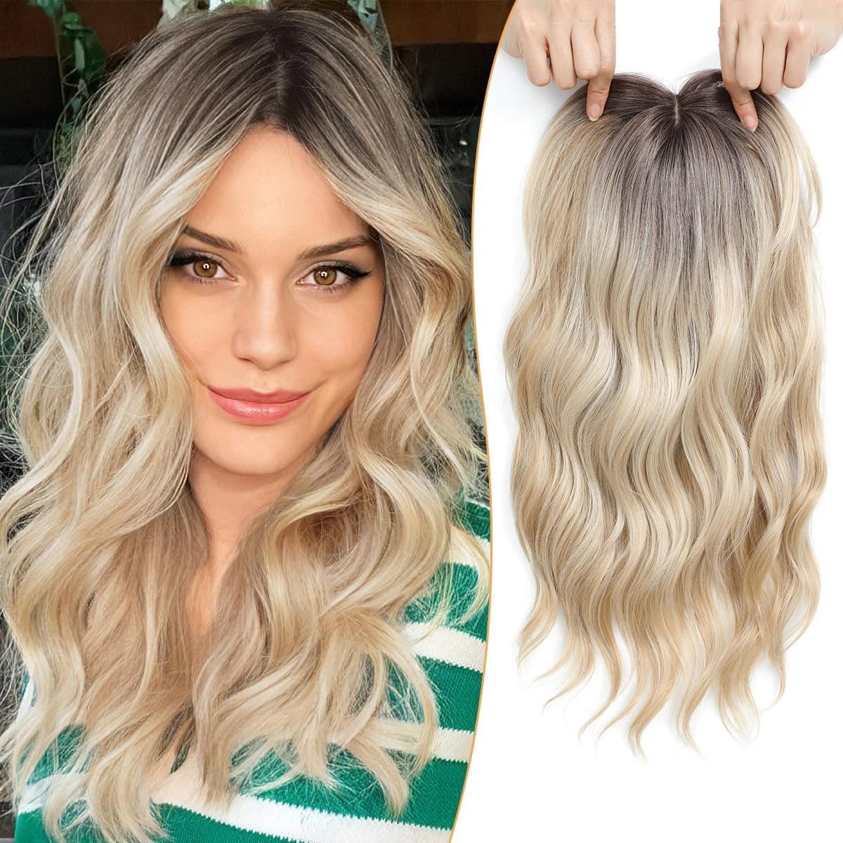 PANEWAY 16Inch Hair Toppers for Women with Thinning Hair - 6.5''x6.5'' Ladies Wiglets Toppers - Ombre Dark Root to Blonde — image 1