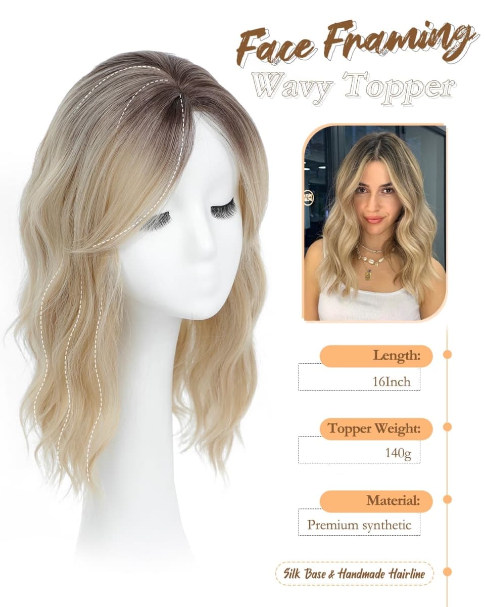 PANEWAY 16Inch Hair Toppers for Women with Thinning Hair - 6.5''x6.5'' Ladies Wiglets Toppers - Ombre Dark Root to Blonde thumbnail 3