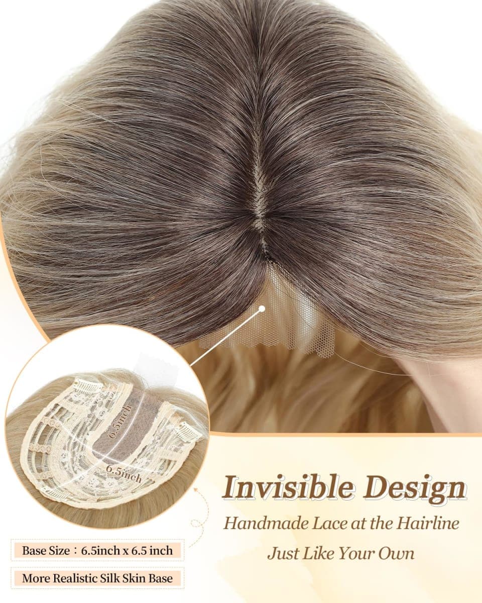 PANEWAY 16Inch Hair Toppers for Women with Thinning Hair - 6.5''x6.5'' Ladies Wiglets Toppers - Ombre Dark Root to Blonde thumbnail 4
