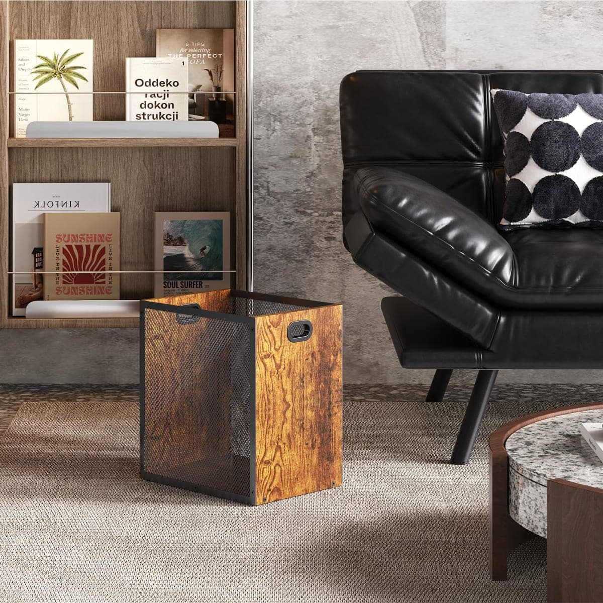 Huxitocan Retro Office Trash Can, Iron and Wood Combination Bedroom Garbage Can, Rectangular Design Wastebasket with Handle, Industrial Style Trash Can for Home Office, 4.5 Gallon (Patent Pending) thumbnail 5