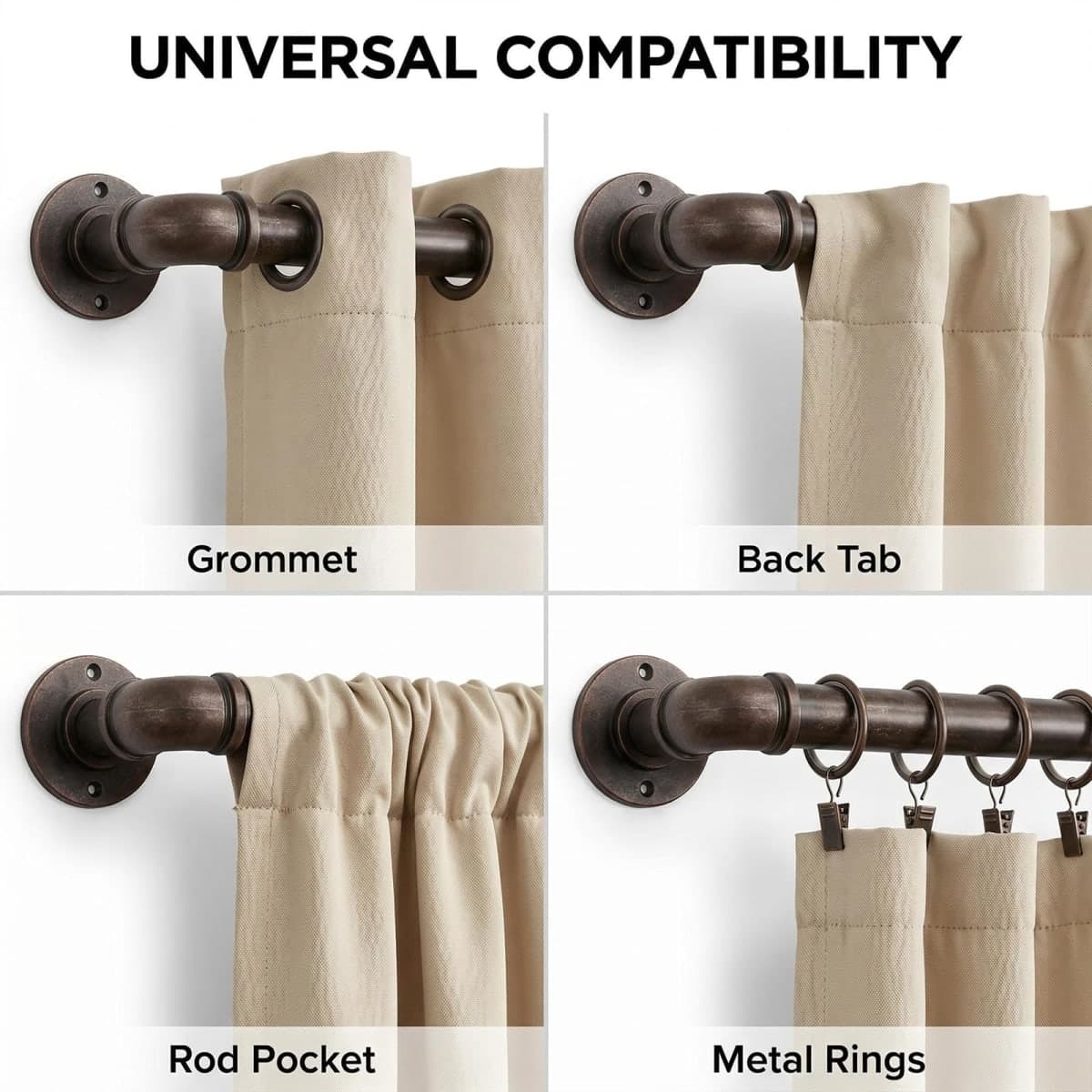 WORLD RODS 2PCS Industrial Curtain Rods for Windows 18 to 88 Inches Adjustable Length, 1 Inch Diameter, with Aluminium Finials (Antique Red Bronze, 18” to 88”2PCS) thumbnail 2