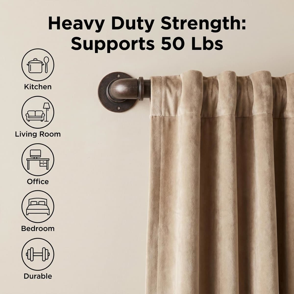 WORLD RODS 2PCS Industrial Curtain Rods for Windows 18 to 88 Inches Adjustable Length, 1 Inch Diameter, with Aluminium Finials (Antique Red Bronze, 18” to 88”2PCS) thumbnail 3