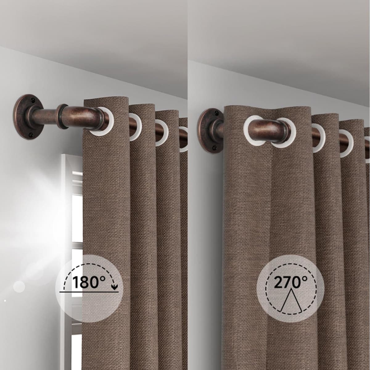 WORLD RODS 2PCS Industrial Curtain Rods for Windows 18 to 88 Inches Adjustable Length, 1 Inch Diameter, with Aluminium Finials (Antique Red Bronze, 18” to 88”2PCS) thumbnail 4