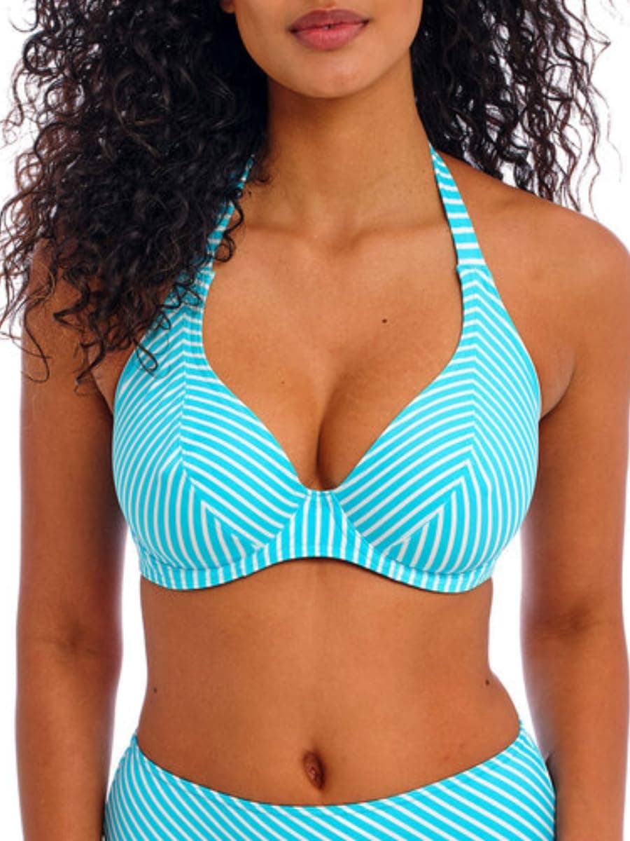 Freya Women's Jewel Cove Halter Underwire Bikini Top, Turquoise Stripe, 30E — image 1