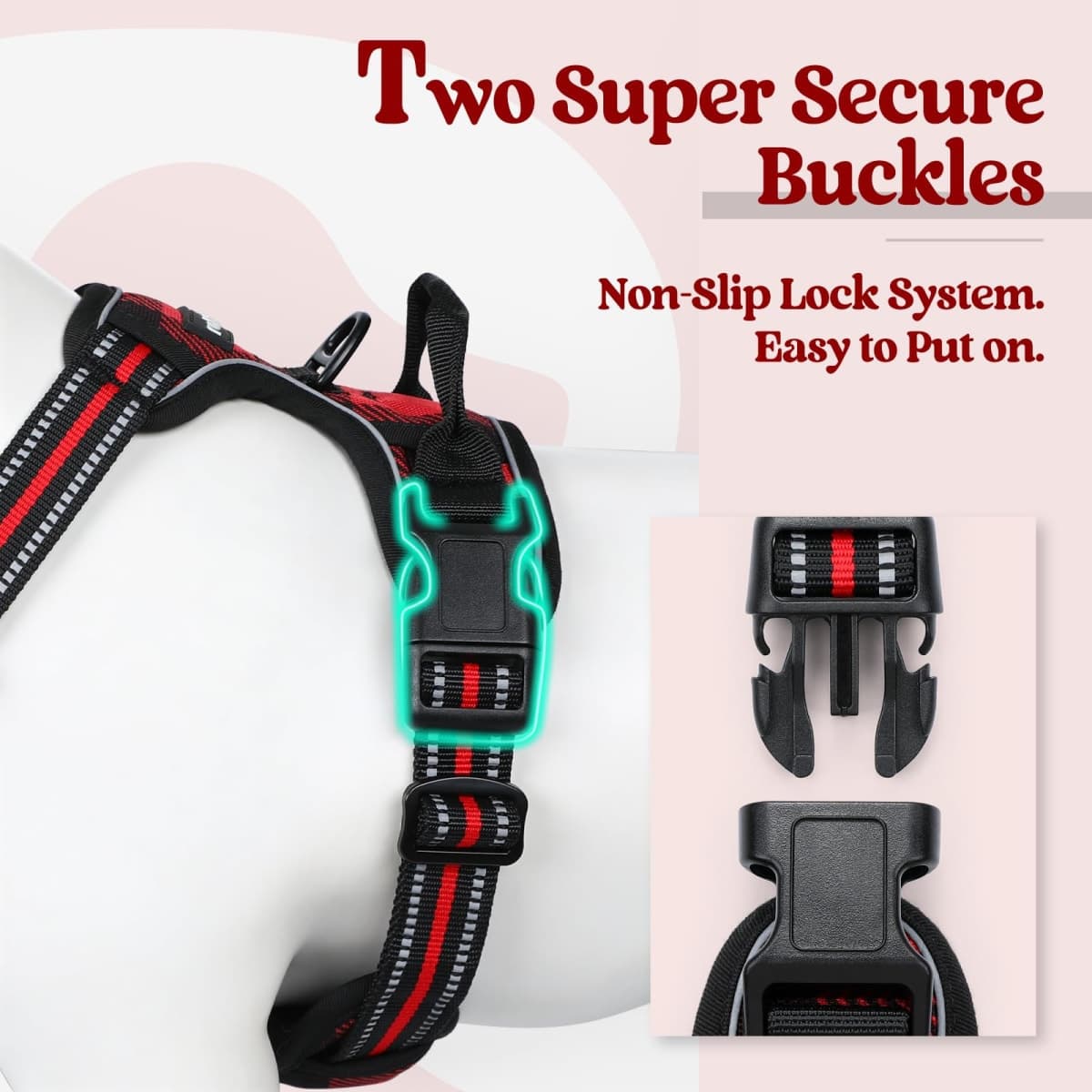 rabbitgoo Dog Harness, No-Pull Pet Harness with 2 Leash Clips, Adjustable Soft Padded Vest, Reflective No-Choke Pet Oxford Vest with Easy Control Handle for Small Dogs, Red Plaid, S thumbnail 4