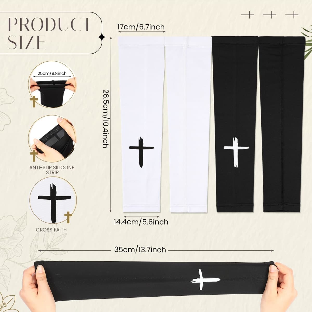 Bunnycool 2 Pairs Cross Arm Sleeve Christian Compression Arm Sleeve Youth Football Baseball Volleyball, White,black, 3-8years thumbnail 2
