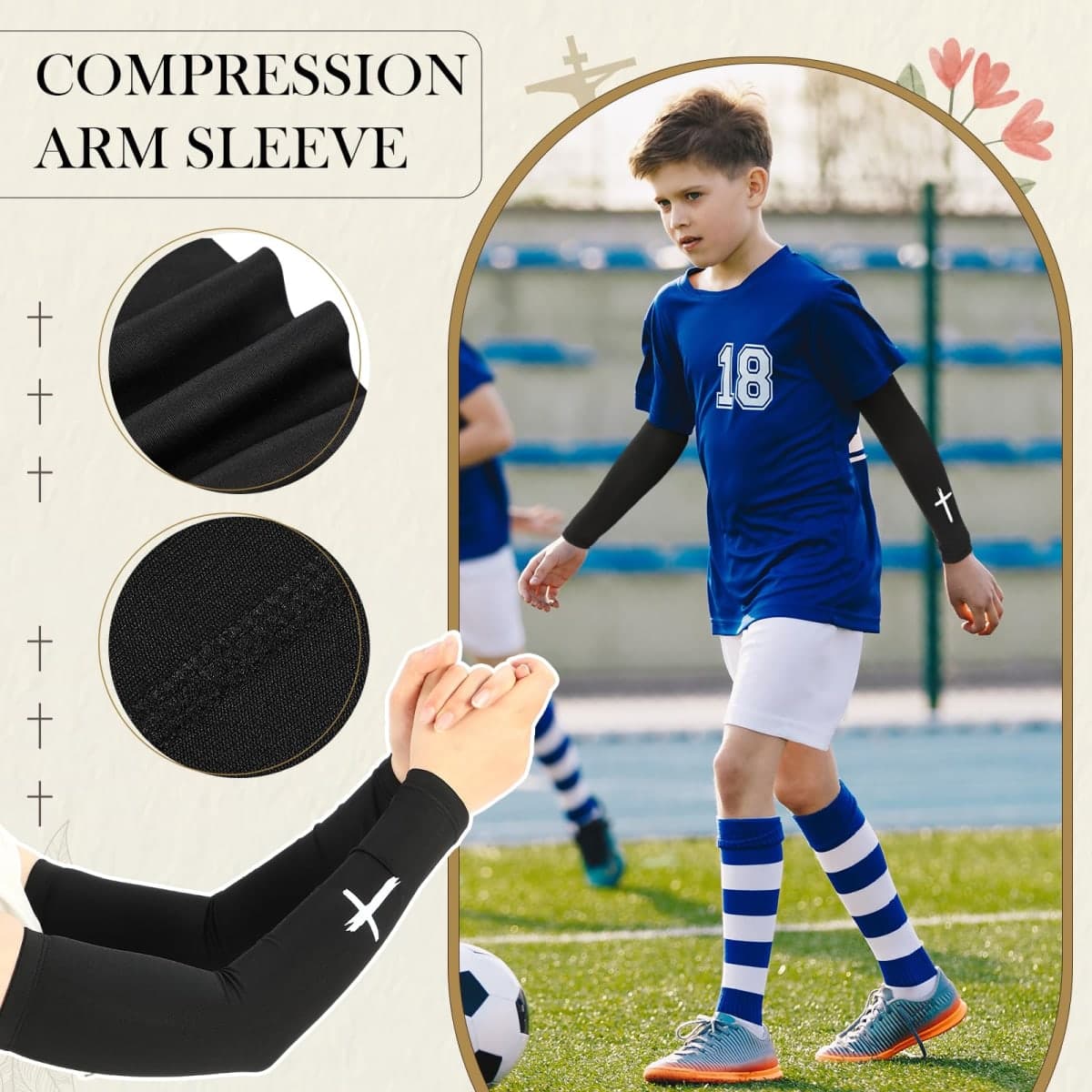 Bunnycool 2 Pairs Cross Arm Sleeve Christian Compression Arm Sleeve Youth Football Baseball Volleyball, White,black, 3-8years thumbnail 3