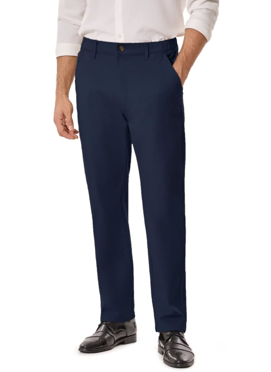 voeeron Men's Elastic Waist Pants Relaxed Fit Khaki Pants Wrinkle Resistant Flat Front Casual Pant, Navy, 34W x 28L — image 1
