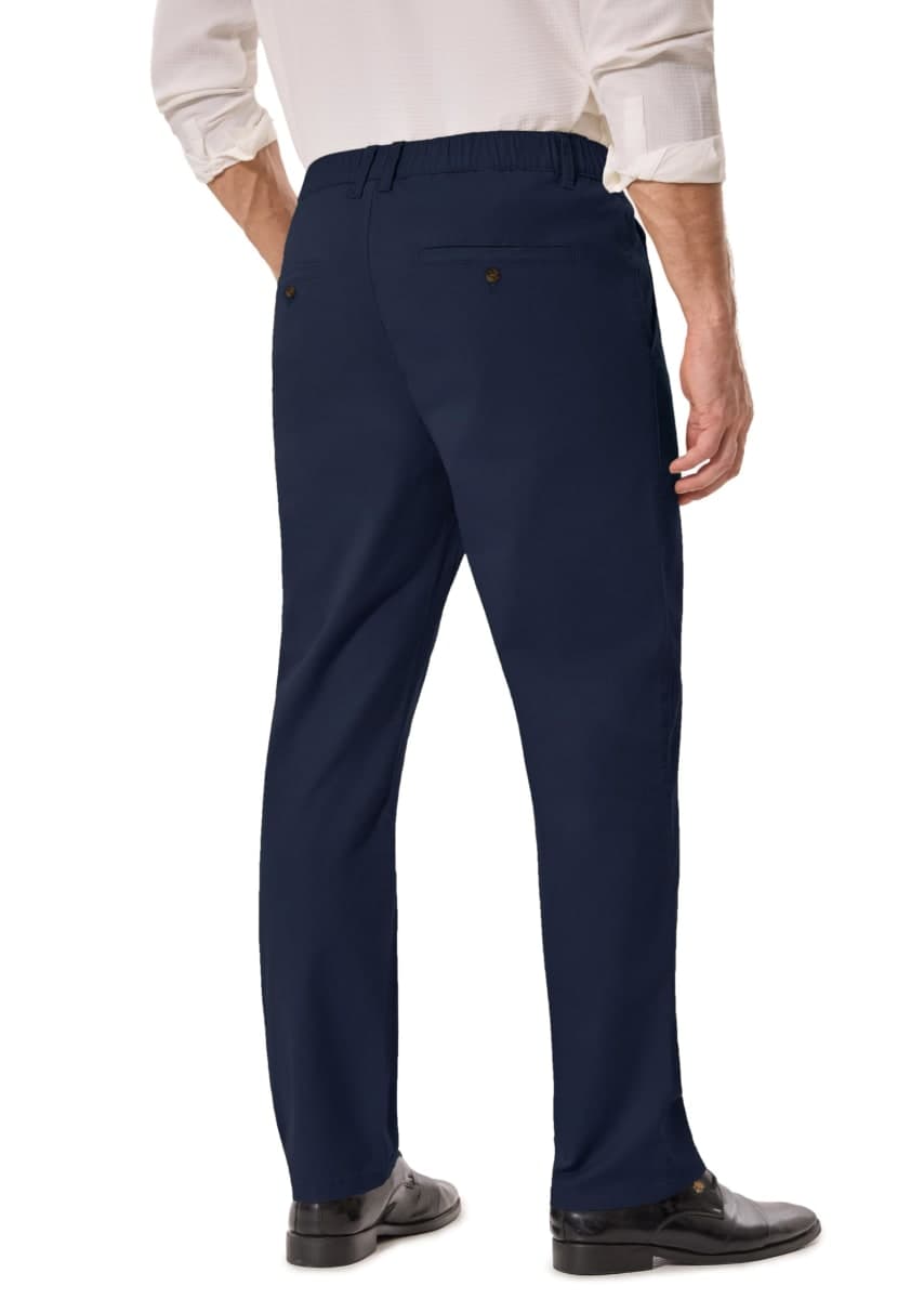 voeeron Men's Elastic Waist Pants Relaxed Fit Khaki Pants Wrinkle Resistant Flat Front Casual Pant, Navy, 34W x 28L thumbnail 3
