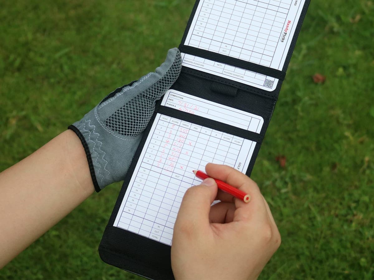 Handy Picks Leather Golf Scorecard Holder | Yardage Book Cover | Scorecard n Pencil Included | Brown thumbnail 3