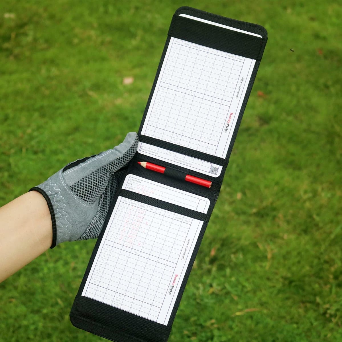Handy Picks Leather Golf Scorecard Holder | Yardage Book Cover | Scorecard n Pencil Included | Brown thumbnail 4