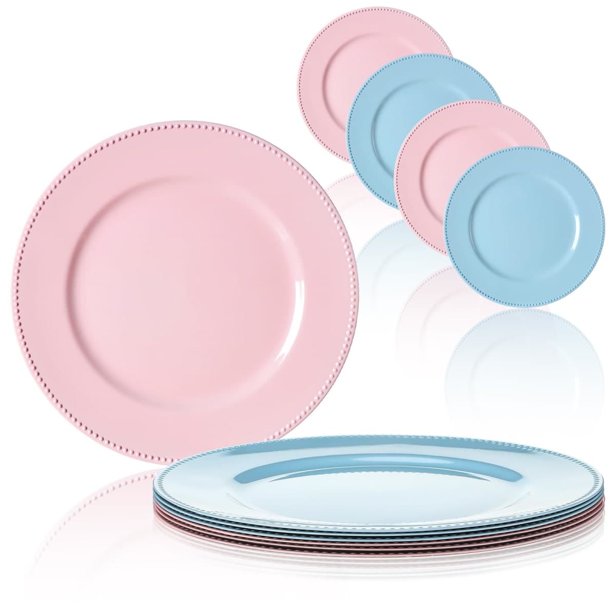 LemonRoad 6 Pcs Pink and Blue Charger Plates with Beaded Rim 13 Inch Pink and Blue Plastic Dinnerware Plates for Baby Shower Gender Reveal Birthday Party Supplies — image 1