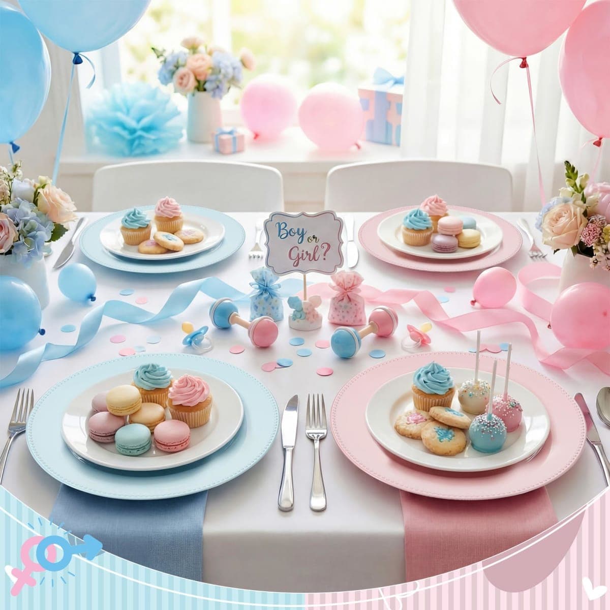 LemonRoad 6 Pcs Pink and Blue Charger Plates with Beaded Rim 13 Inch Pink and Blue Plastic Dinnerware Plates for Baby Shower Gender Reveal Birthday Party Supplies thumbnail 4