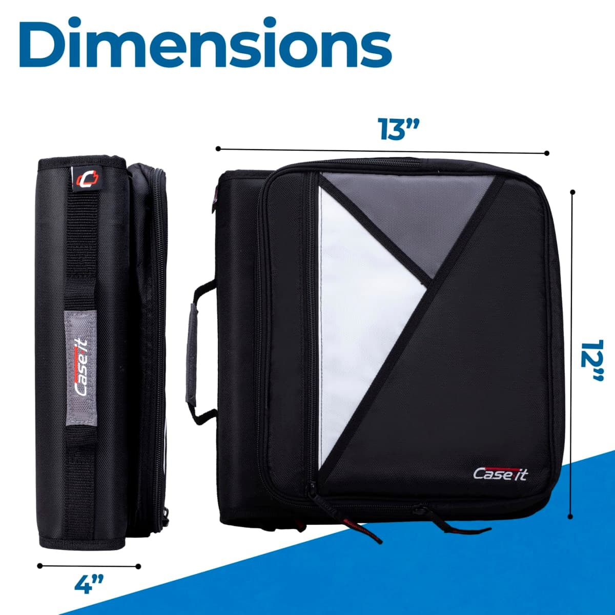 Case-it Universal Zipper Binder | 2-Inch O-Rings, 13-Inch Laptop/Tablet Padded Pocket, 400 Sheet Capacity, Multiple Storage Pockets & Shoulder Strap | School & Office Organizer | LT-007 Jet Black thumbnail 3