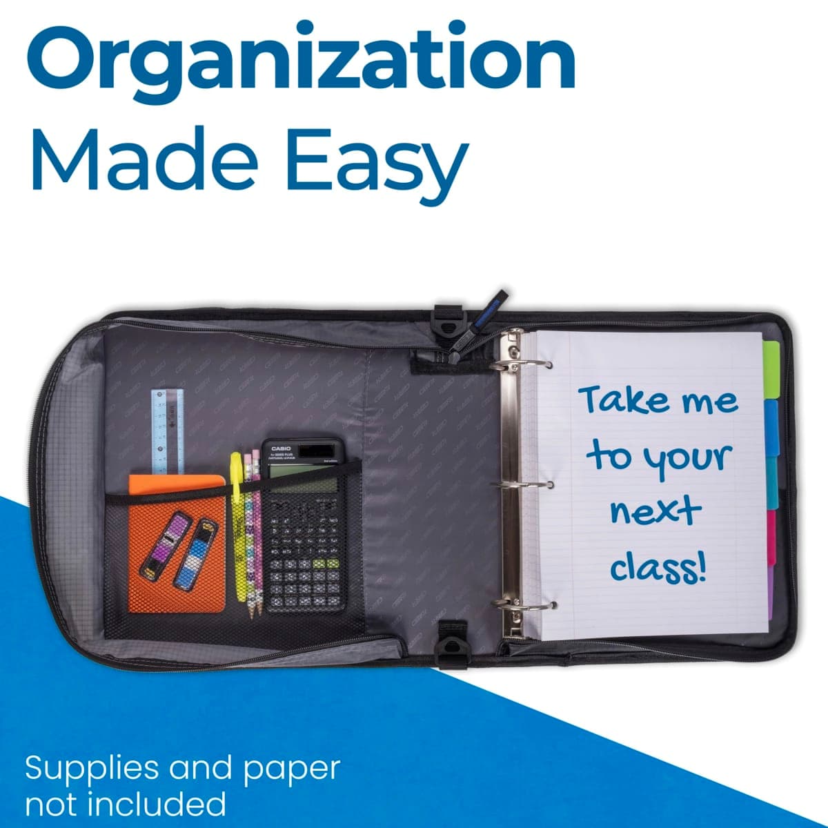 Case-it Universal Zipper Binder | 2-Inch O-Rings, 13-Inch Laptop/Tablet Padded Pocket, 400 Sheet Capacity, Multiple Storage Pockets & Shoulder Strap | School & Office Organizer | LT-007 Jet Black thumbnail 4