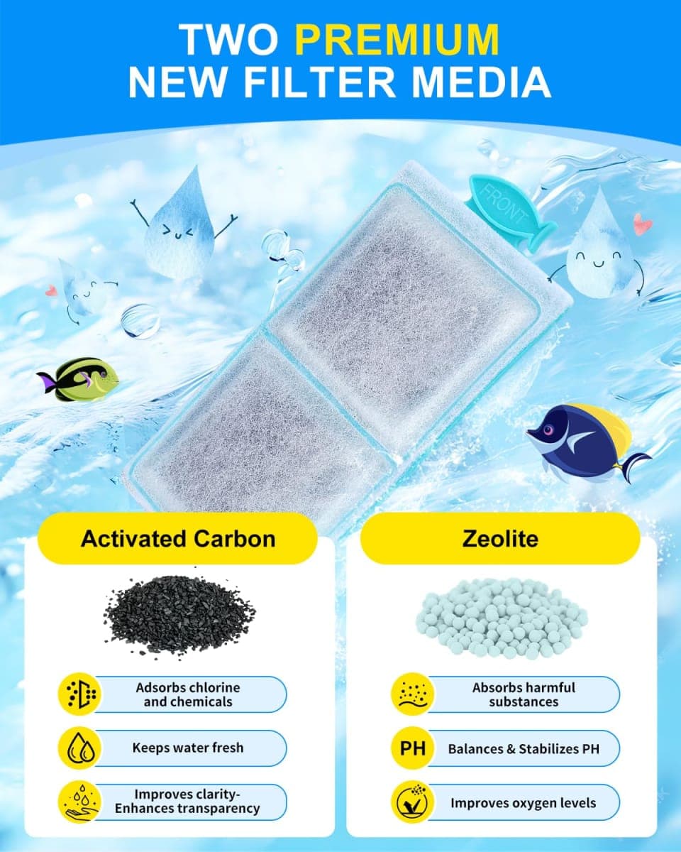 Cunina 12 Pack Filter Cartridge Compatible with Top Fin PF-S Filter Cartridge, Upgraded PF-S Fish Tank Filters Compatible with Top Fin PF10 Power Filters, Activated Carbon & Zeolite for Clean Water thumbnail 4