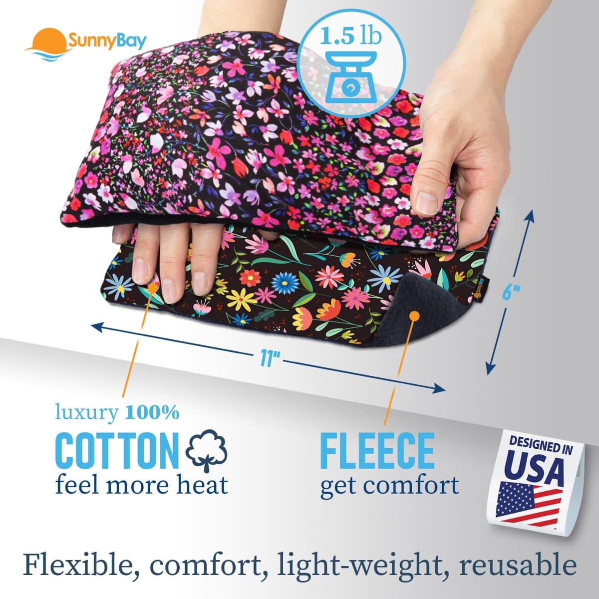 SunnyBay Small Microwave Heating Pad, Microwavable Versatile Cold/Heated Neck and Shoulder Wrap for Back Pain and More, Moist Heat Cotton-Fleece Pad, 6x11 Inches, Lilac and Green Flowers, Pack of 2 thumbnail 3