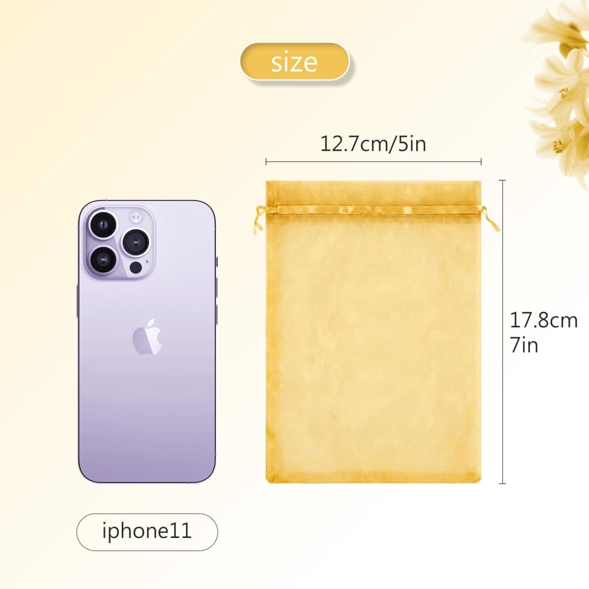 FUNFERY 100 Pcs Gold Organza Bags - 5x7 in, Small Mesh Drawstring Gift Bags for Sachet, Jewelry, Candy, Wedding Favor, Easter Day thumbnail 2