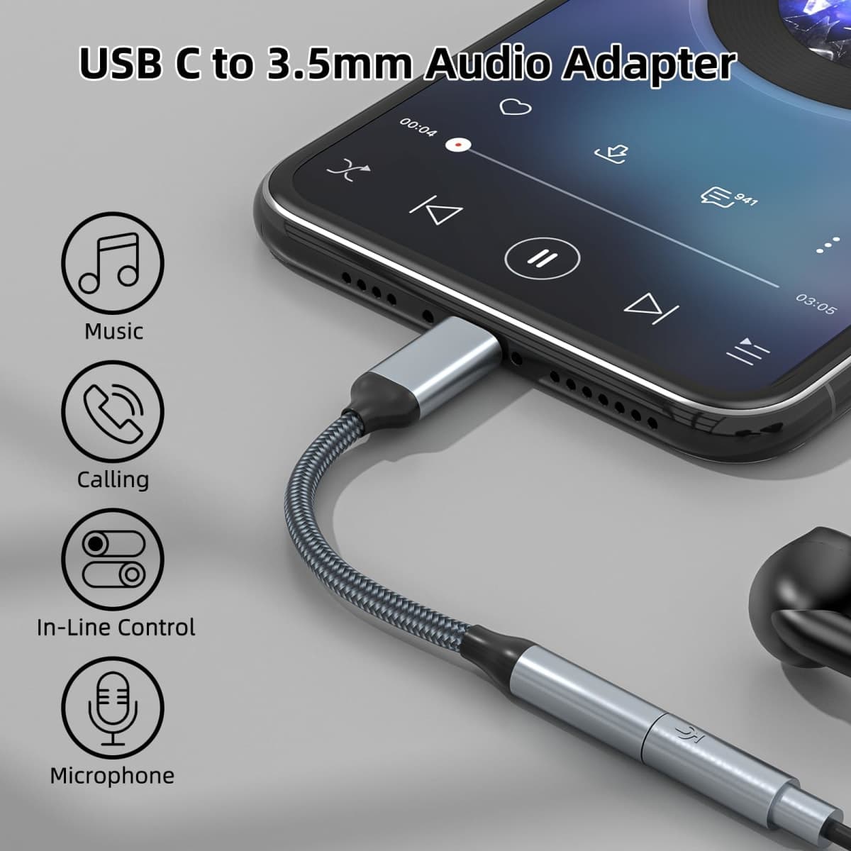 TIPSEAN USB C to 3.5mm Headphone Jack Adapter(2 Pack), USB-C to Aux Audio Dongle Cable for iPhone 17 Pro Max/17 Pro, 16/15 Pro Max, 16/15 Pro, Galaxy S23-S21 Ultra, Pixel, iPad Pro, MacBook (Black) thumbnail 2