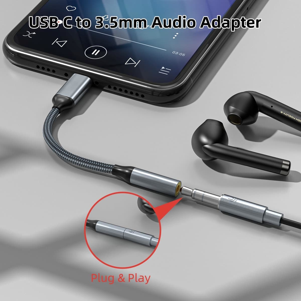 TIPSEAN USB C to 3.5mm Headphone Jack Adapter(2 Pack), USB-C to Aux Audio Dongle Cable for iPhone 17 Pro Max/17 Pro, 16/15 Pro Max, 16/15 Pro, Galaxy S23-S21 Ultra, Pixel, iPad Pro, MacBook (Black) thumbnail 3