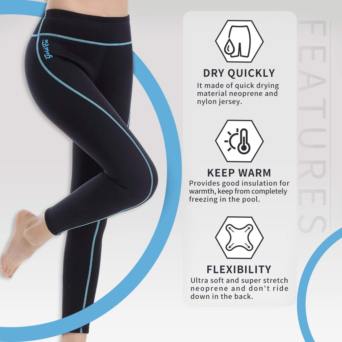GoldFin Womens Wetsuit Pants, 2mm Neoprene Pants Keep Warm for Diving Swimming Surfing Kayaking Boating (Blue, 3XL) thumbnail 3
