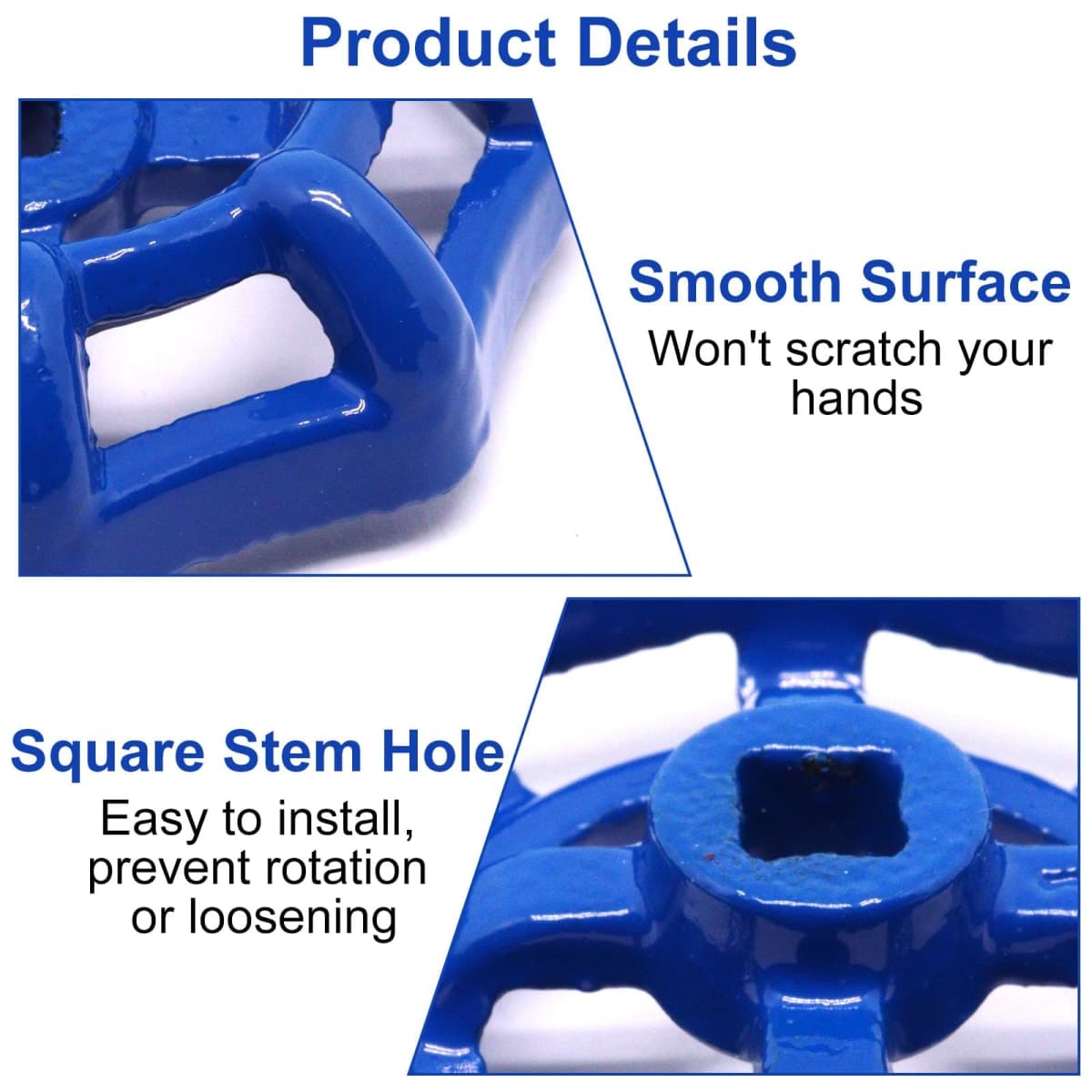 ZHMEINA 2 Pack Outdoor Faucet Handle Replacement, 6mm x 6mm Square Stem Hole Water Spigot Handle Replacement, Cast Iron Round Wheel Outside Faucet Handles with Screws Spacer (Blue) thumbnail 3