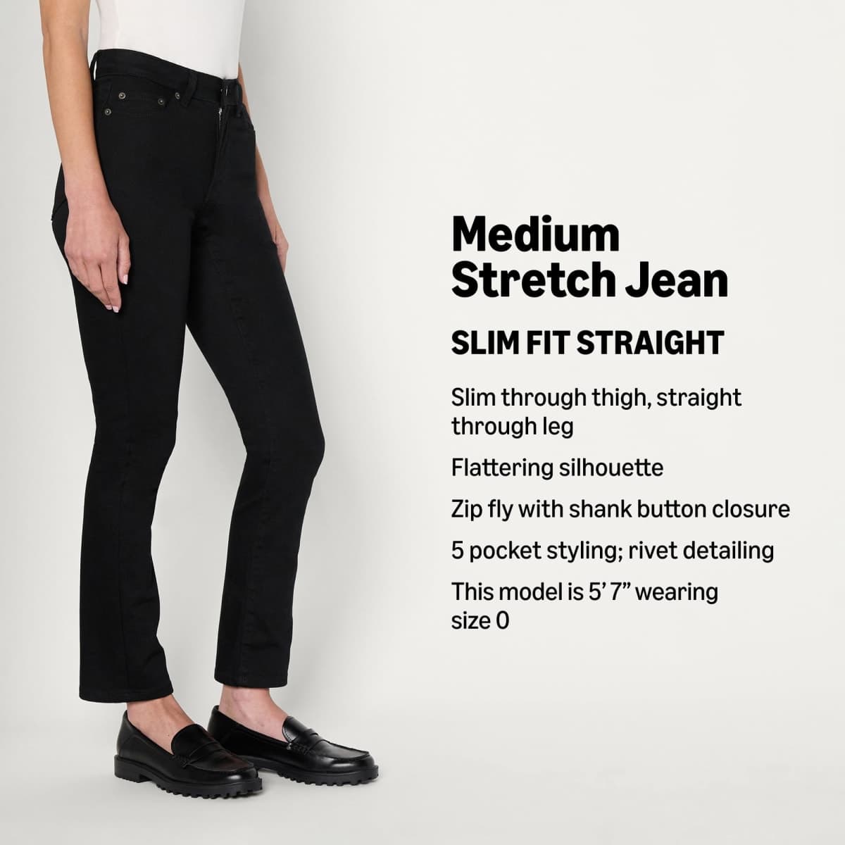 Amazon Essentials Women's Medium Stretch Slim-Fit Mid-Rise Straight Leg Jean, Black, 4 thumbnail 4