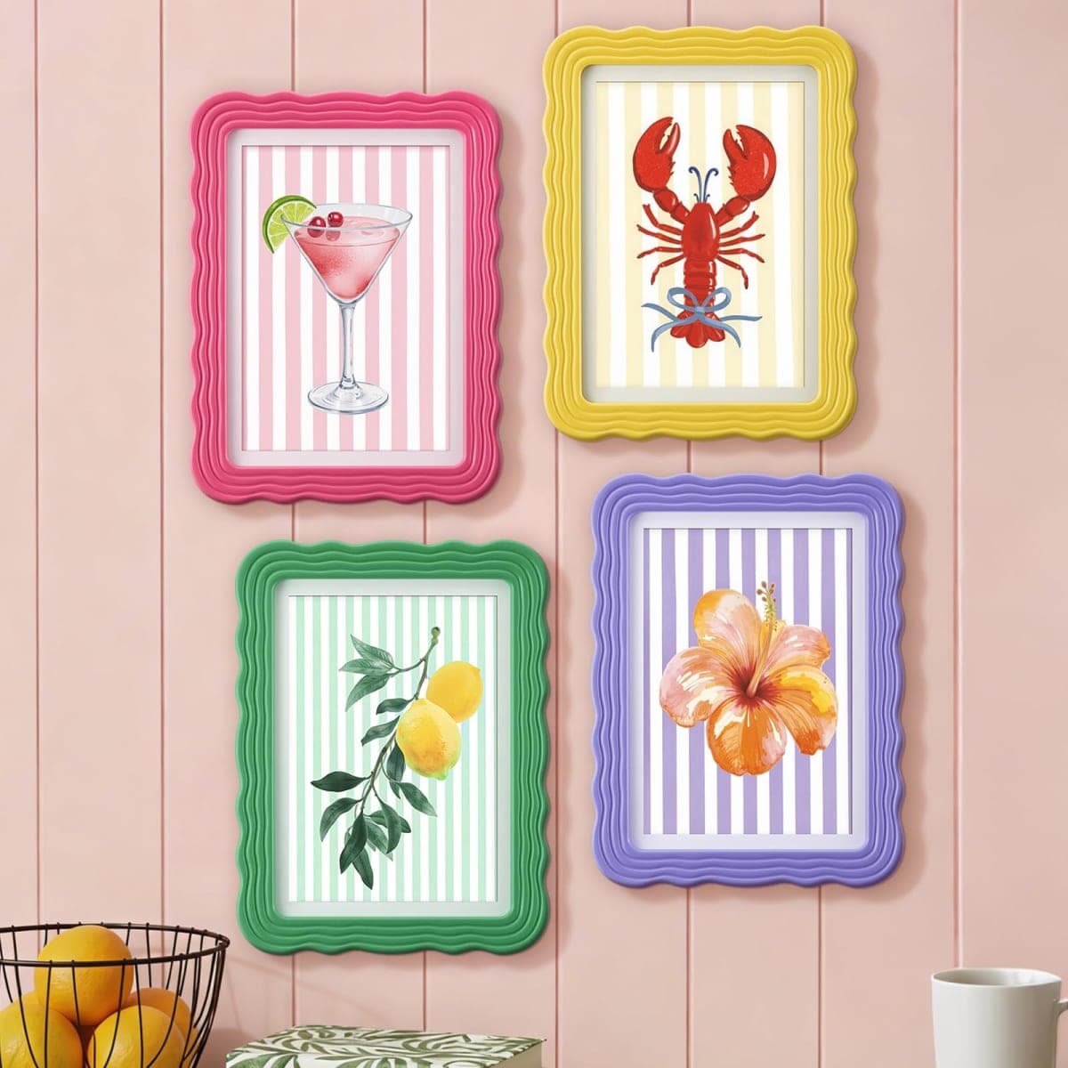 Novabright 4 Set 8 x 10 Colorful Scalloped Picture Frame Maximalist Decorative Picture Frames with Glass Front Wavy Trim Art Table Wall Hanging Whimsical Home Decor Gift (Spring Color) — image 1