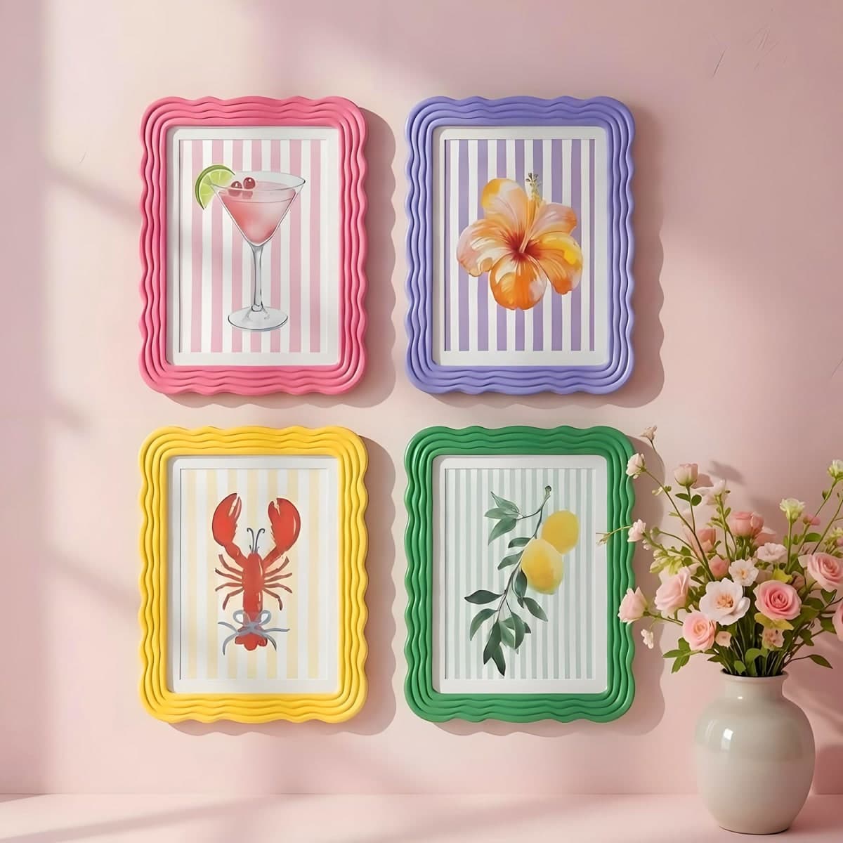 Novabright 4 Set 8 x 10 Colorful Scalloped Picture Frame Maximalist Decorative Picture Frames with Glass Front Wavy Trim Art Table Wall Hanging Whimsical Home Decor Gift (Spring Color) thumbnail 4