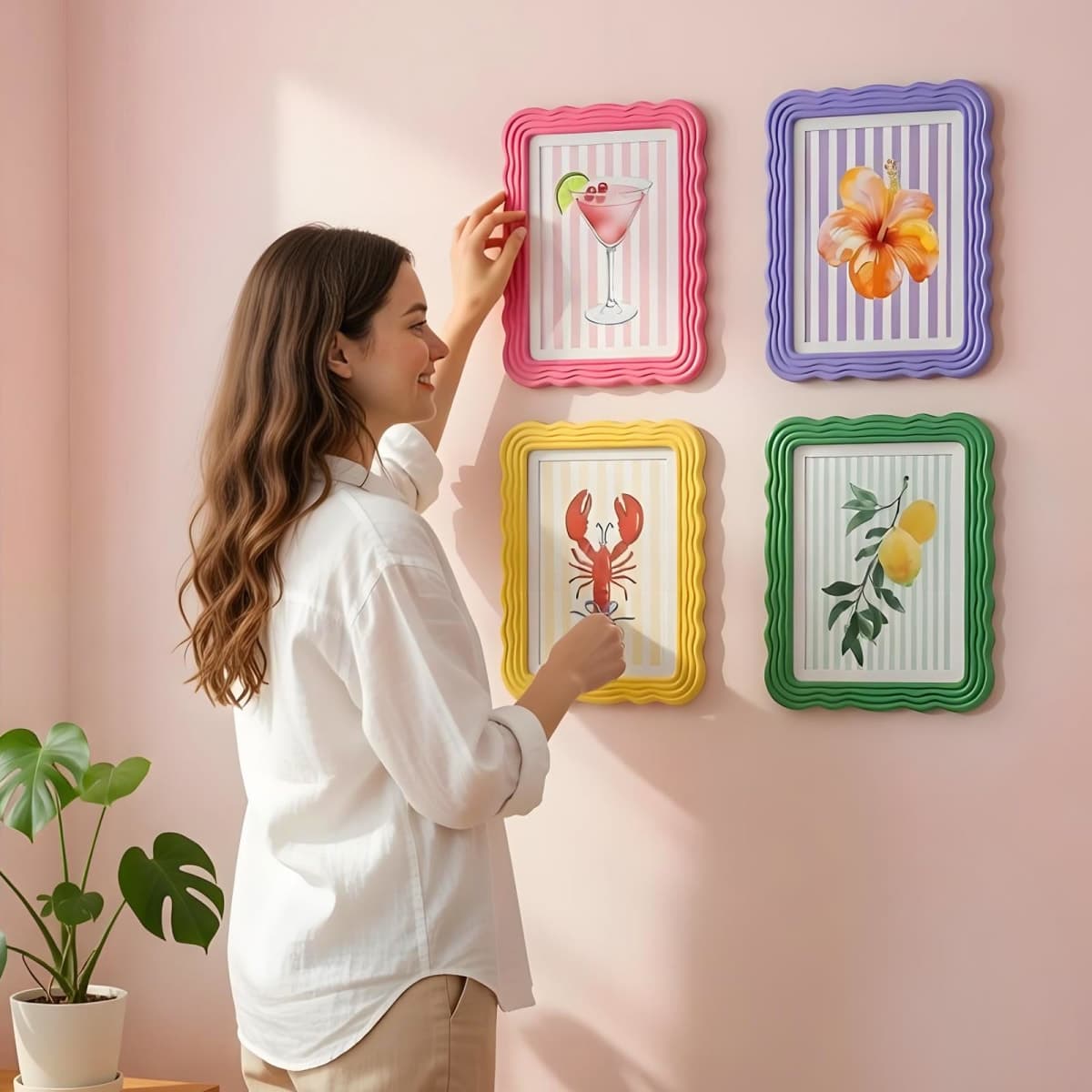 Novabright 4 Set 8 x 10 Colorful Scalloped Picture Frame Maximalist Decorative Picture Frames with Glass Front Wavy Trim Art Table Wall Hanging Whimsical Home Decor Gift (Spring Color) thumbnail 5