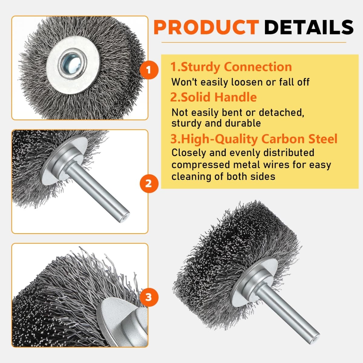 4 Pack 2 Inch Wire Wheel Brush for Dril, Heavy Duty Wire Brushes for Rust Corrosion Paint Removal, Removal Paint Rust & Corrosion, Carbon Steel Wool, 1/4in Shank Drill Rotary Attachment, 20000RPM thumbnail 3