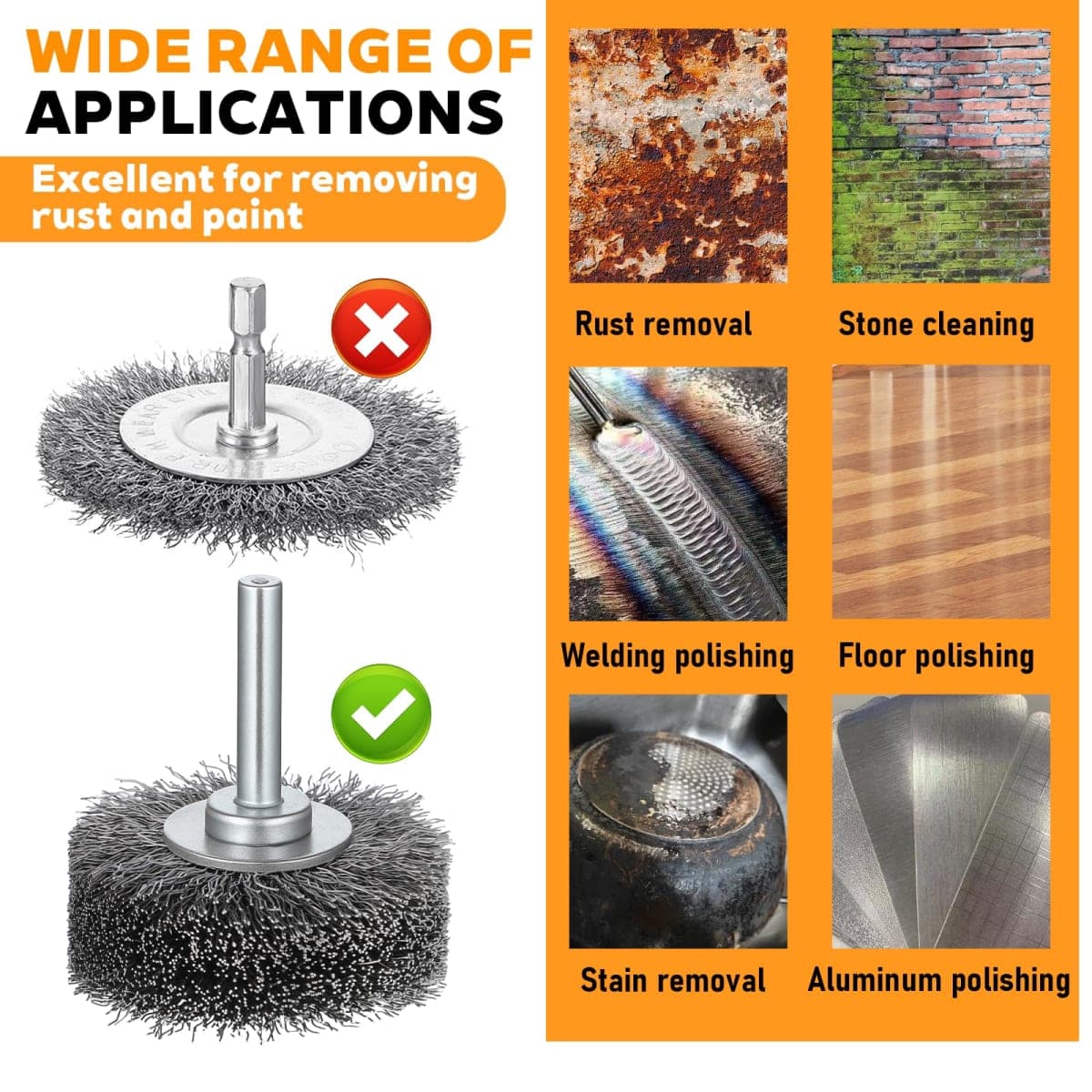 4 Pack 2 Inch Wire Wheel Brush for Dril, Heavy Duty Wire Brushes for Rust Corrosion Paint Removal, Removal Paint Rust & Corrosion, Carbon Steel Wool, 1/4in Shank Drill Rotary Attachment, 20000RPM thumbnail 4